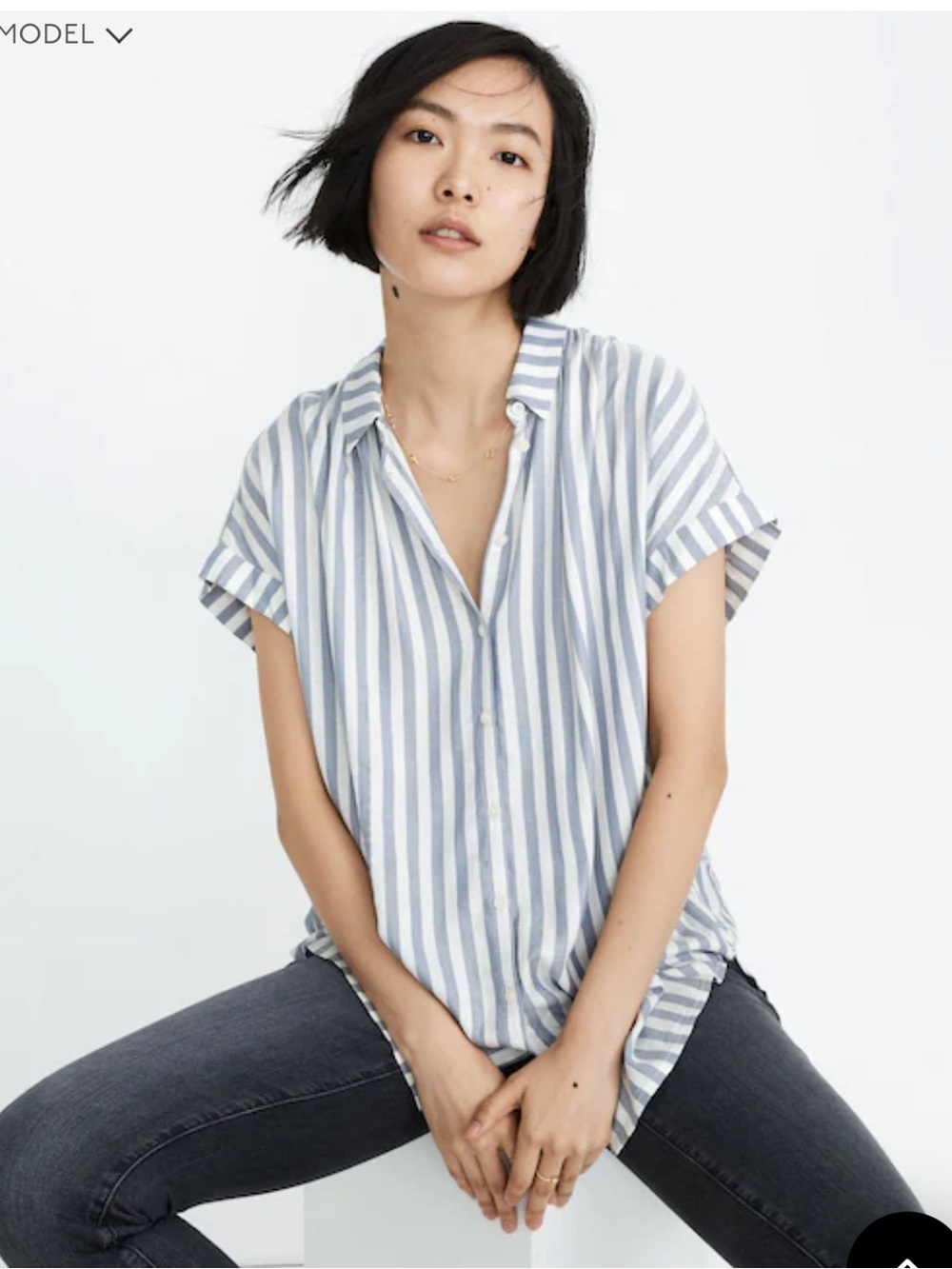 Madewell Light Blue & White Vertical Stripe Short Sleeve Button-Front Shirt